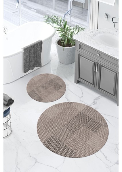 Dijital Yıkanabilir Kaymaz Kilim Görünümlü Yuvarlak Banyo Paspası Klozet Takımı, Klozet-88-Vizon, fiyatları