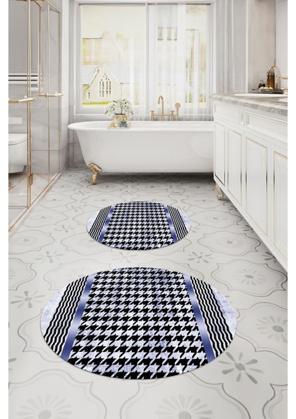 Dijital Yıkanabilir Kaymaz Sade Modern Yuvarlak Banyo Paspası Klozet Takımı, Klozet-96-Lacivert, fiyatları