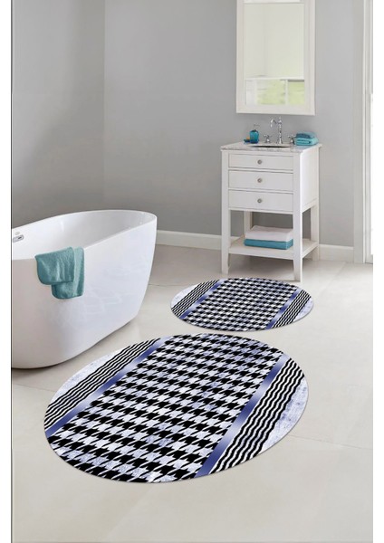 Dijital Yıkanabilir Kaymaz Sade Modern Yuvarlak Banyo Paspası Klozet Takımı, Klozet-96-Lacivert, modelleri