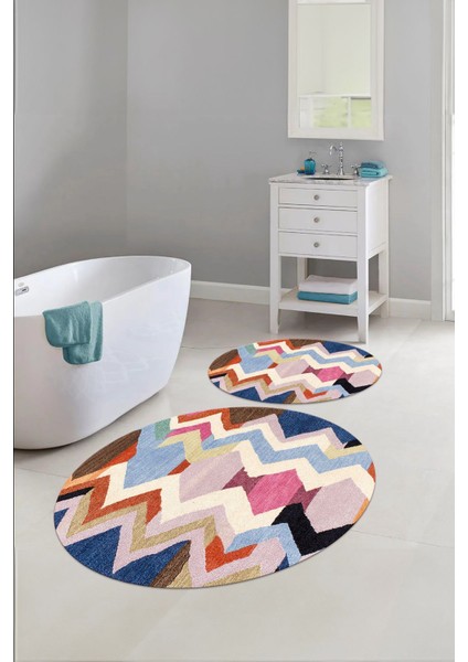 Dijital Yıkanabilir Kaymaz Sade Zigzag Model Yuvarlak Banyo Paspası Klozet Takımı, Klozet-97-Renkli, modelleri
