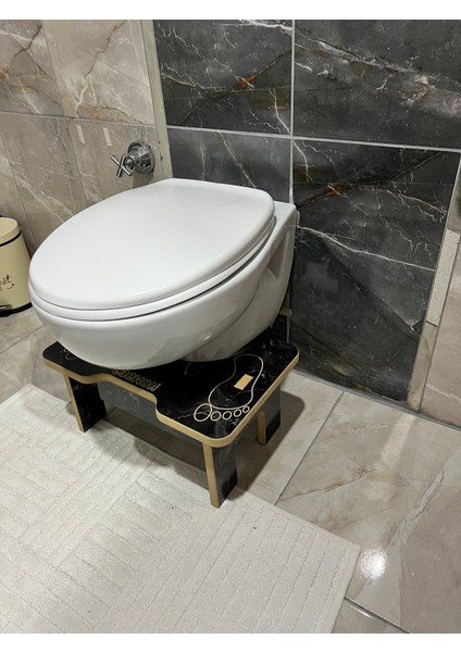 Tuvalet Wc Taburesi Basamak Klozet Altı Tabure Ayak Destek Taburesi Çocuk Yetişkin Siyah Mermer Desen