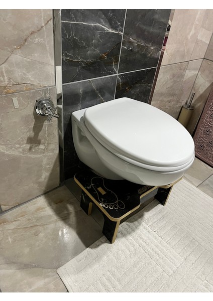 Tuvalet Wc Taburesi Basamak Klozet Altı Tabure Ayak Destek Taburesi Çocuk Yetişkin Siyah Mermer Desen