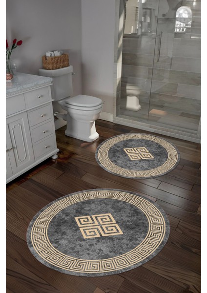 Dijital Yıkanabilir Çerçeveli Klasik Model Yuvarlak Banyo Paspası Klozet Takımı, Klozet-54-Bej, modelleri