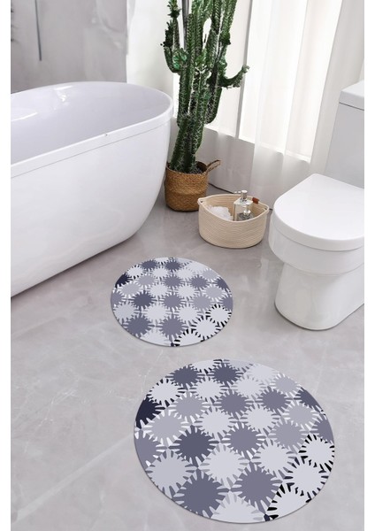 Baskılı Yıkanabilir Kaymaz Sade Modern Yuvarlak Banyo Paspası Klozet Takımı, Klozet-75-Lila,