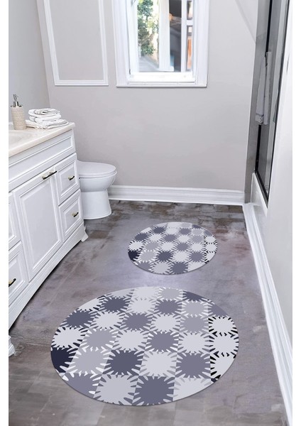 Baskılı Yıkanabilir Kaymaz Sade Modern Yuvarlak Banyo Paspası Klozet Takımı, Klozet-75-Lila, fiyatları