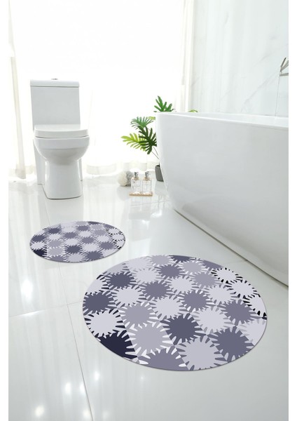 Baskılı Yıkanabilir Kaymaz Sade Modern Yuvarlak Banyo Paspası Klozet Takımı, Klozet-75-Lila, modelleri