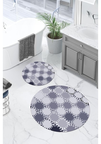 Baskılı Yıkanabilir Kaymaz Sade Modern Yuvarlak Banyo Paspası Klozet Takımı, Klozet-75-Lila, fırsatları