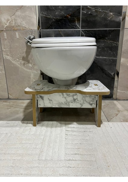 Tuvalet Wc Taburesi Basamak Klozet Altı Tabure Ayak Destek Taburesi Çocuk Yetişkin Beyaz Mermer Desen