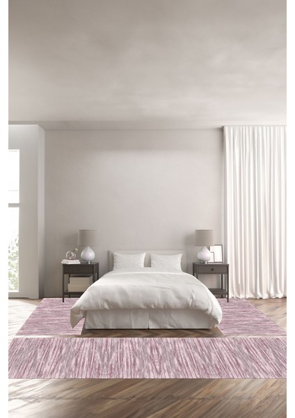 Dijital Baskılı Kaymaz Taban Yıkanabilir Sade Çizgili Üçlü Yatak Odası Takımı, Yo-Sade-60-Pembe,