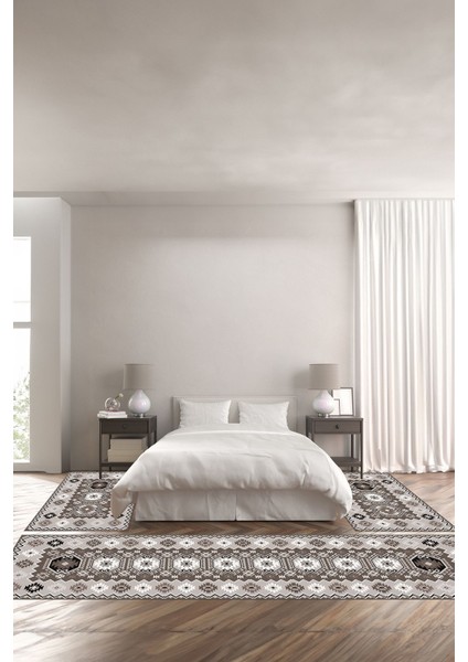 Dijital Baskılı Kaymaz Taban Yıkanabilir Etnik Otantik Desen Üçlü Yatak Odası, Yo-Etnik-23-Vizon,