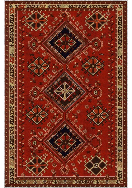 Baskılı Kaymaz Taban Yıkanabilir Etnik Klasik Görünümlü Üçlü Yatak Odası, Yo-Etnik-24-Kırmızı, fiyatları