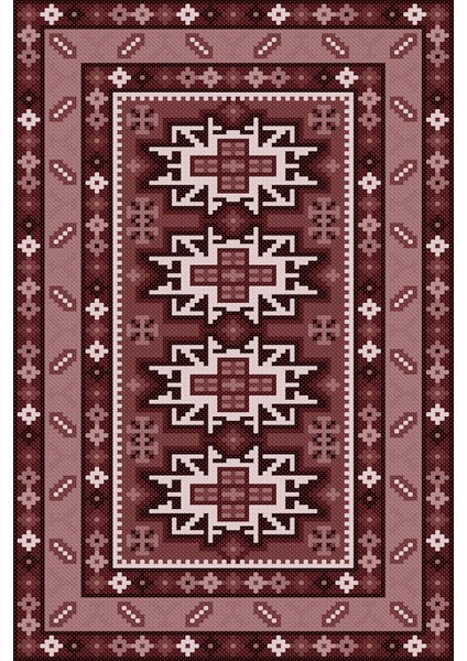 Baskılı Kaymaz Taban Yıkanabilir Etnik Çerçeve Model Üçlü Yatak Odası, Yo-Etnik-26-Bordo, fiyatları