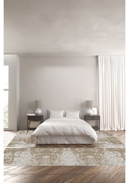 Dijital Baskılı Kaymaz Yıkanabilir Iskandinav Modern Sade Üçlü Yatak Odası, Yo-Iskandinav-47-Bej,