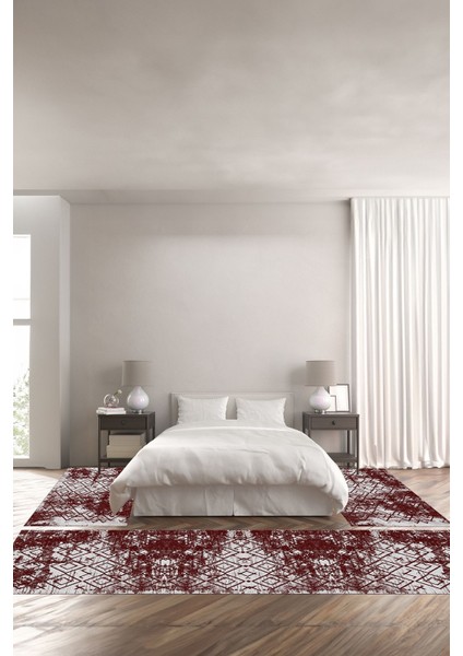 Dijital Baskılı Kaymaz Yıkanabilir Iskandinav Modern Sade Üçlü Yatak Odası, Yo-Iskandinav-47-Bordo,