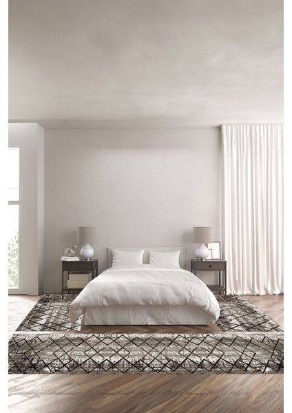 Dijital Kaymaz Yıkanabilir Modern Sade Zigzag Desenli Üçlü Yatak Odası, Yo-Modern-171-Kahve,