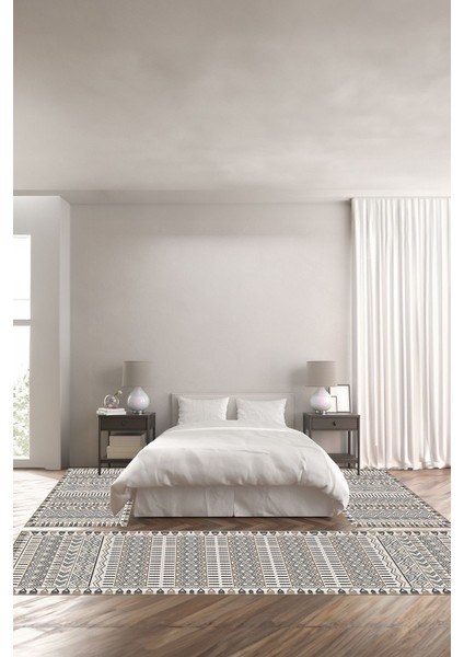 Dijital Kaymaz Yıkanabilir Modern Klasik Etnik Desen Üçlü Yatak Odası, Yo-Modern-172-Kahve,