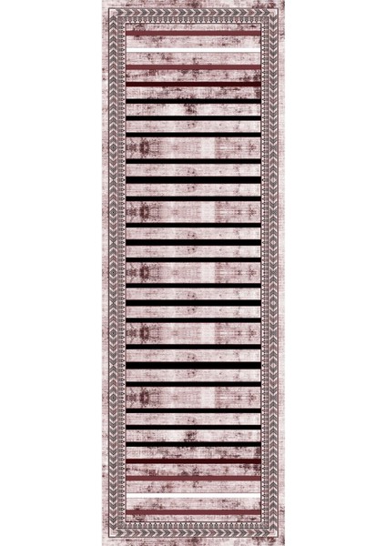 Dijital Baskılı Kaymaz Yıkanabilir Modern Çizgili Çerçeveli Üçlü Yatak Odası, Yo-Modern-174-Bordo, modelleri