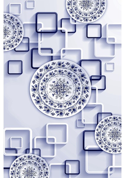 Dijital Baskılı Kaymaz Yıkanabilir Modern Çiçek Görünümlü Üçlü Yatak Odası, Yo-Modern-212-Lacivert, fiyatları