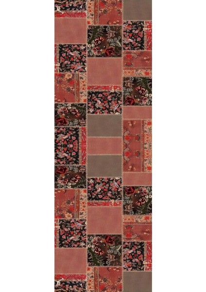 Baskılı Kaymaz Yıkanabilir Patchwork Gül Motifli Modern Üçlü Yatak Odası, Yo-Patchwork-40-Kırmızı, modelleri