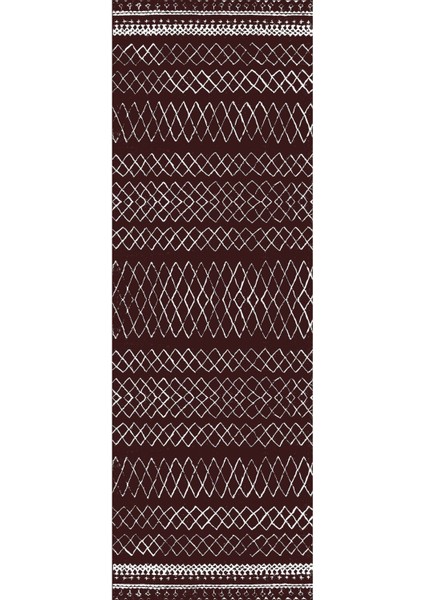 Baskılı Kaymaz Yıkanabilir Iskandinav Zigzag Desenli Üçlü Yatak Odası, Yo-Iskandinav-52-Bordo,