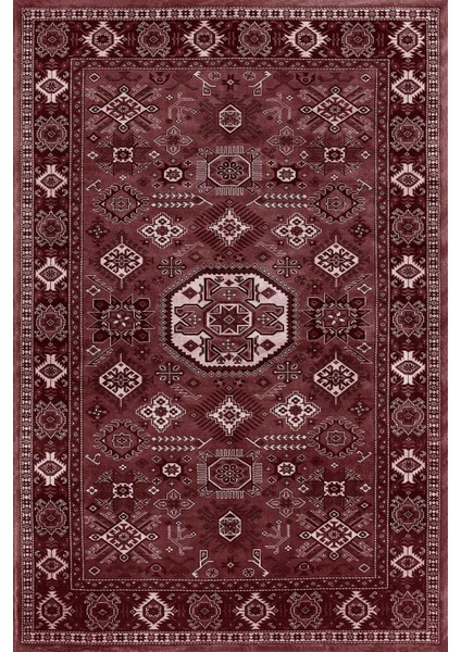 Baskılı Kaymaz Taban Yıkanabilir Etnik Klasik Görünümlü Sade Üçlü Yatak Odası , Yo-Etnik-36-Bordo, fiyatları