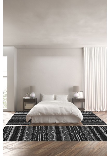 Baskılı Kaymaz Taban Yıkanabilir Etnik Klasik Otantik Desen Üçlü Yatak Odası, Yo-Etnik-39-Gri,