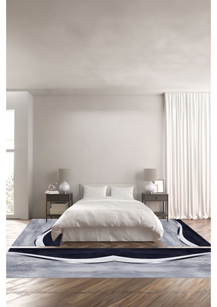 Dijital Baskılı Kaymaz Taban Yıkanabilir Sade Renkli Üçlü Yatak Odası Takımı, Yo-Sade-78-Lacivert,