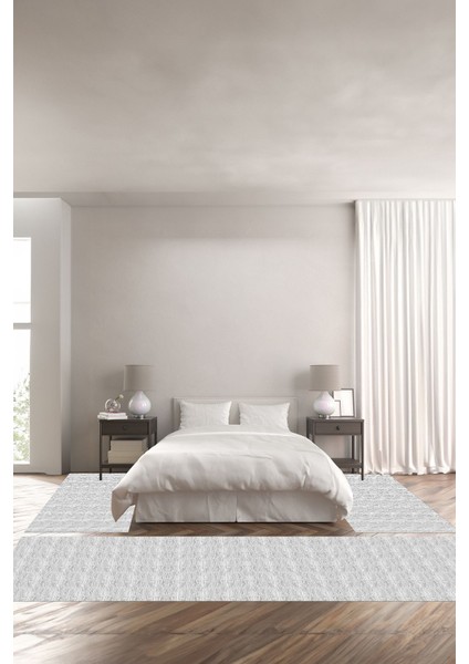 Dijital Baskılı Kaymaz Taban Yıkanabilir Sade Tek Renkli Üçlü Yatak Odası Takımı, Yo-Sade-61-Gri,