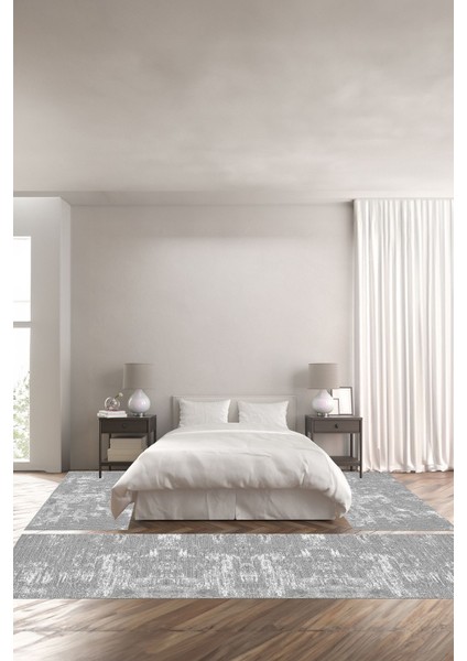 Dijital Baskılı Kaymaz Taban Yıkanablir Sade Gri Model Üçlü Yatak Odası, Yo-Sade-70-Gri,