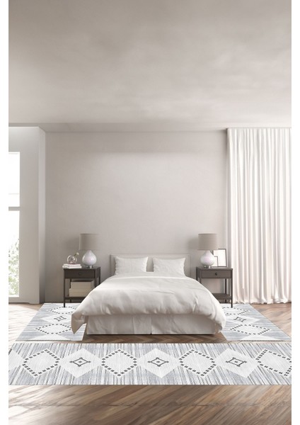 Dijital Baskılı Kaymaz Yıkanabilir Iskandinav Figürlü Üçlü Yatak Odası, Yo-Iskandinav-60-Gri,