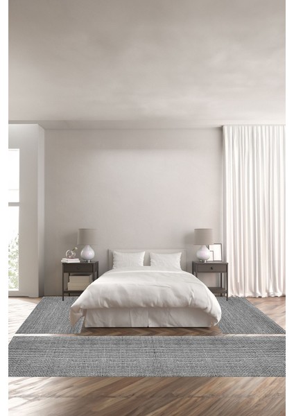 Dijital Baskılı Kaymaz Yıkanabilir Jüt Hasır Görünümlü Sade Üçlü Yatak Odası, Yo-Jüt-24-Gri,