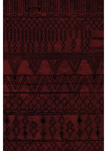 Baskılı Kaymaz Yıkanabilir Iskandinav Etnik Çizgi Desenli Üçlü Yatak Odası, Yo-Iskandinav-54-Bordo, fiyatları