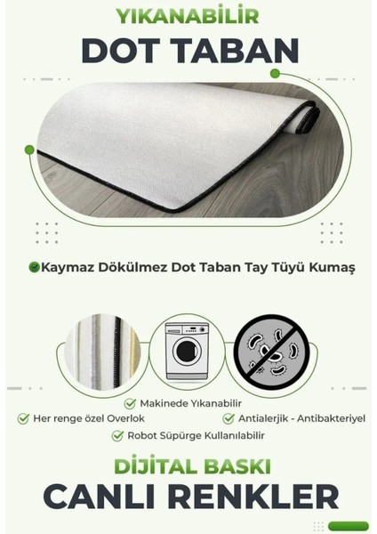 Dijital Baskılı Kaymaz Taban Yıkanabilir Sade Buğulu Model Üçlü Yatak Odası, Yo-Sade-75-Antrasit,