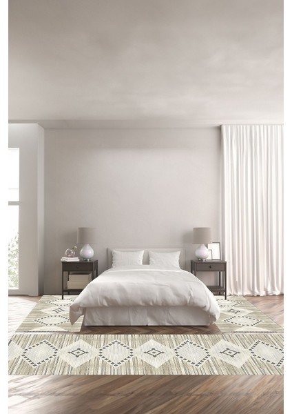 Dijital Baskılı Kaymaz Yıkanabilir Iskandinav Figürlü Üçlü Yatak Odası, Yo-Iskandinav-60-Bej,