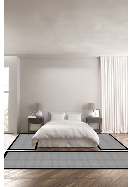 Dijital Baskılı Kaymaz Taban Yıkanabilir Jüt Görünümlü Üçlü Yatak Odası Takımı, Yo-Jüt-21-Gri,