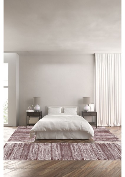 Dijital Baskılı Kaymaz Taban Yıkanabilir Sade Çizgili Modern Üçlü Yatak Odası, Yo-Sade-102-Bordo,
