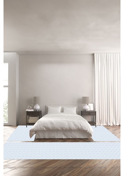 Dijital Baskılı Kaymaz Yıkanabilir Sade Akrilik Etnik Modern Üçlü Yatak Odası, Yo-Sade-107-Mavi,