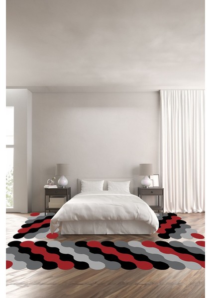 Dijital Baskılı Kaymaz Taban Yıkanabilir Lazer Kesim Üçlü Yatak Odası Takımı, Yo-Lazer-31-Kırmızı,