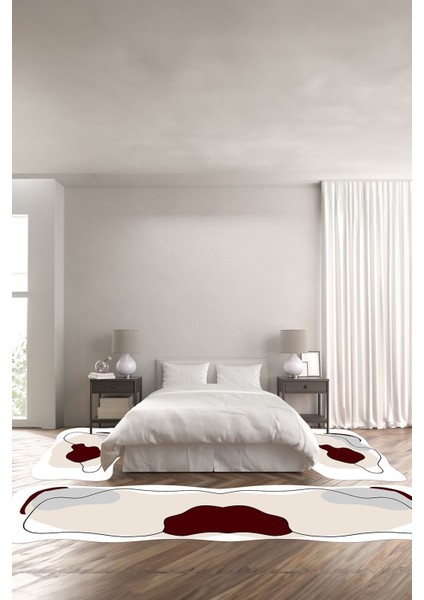 Dijital Baskılı Kaymaz Taban Yıkanabilir Lazer Kesim Üçlü Yatak Odası Takımı, Yo-Lazer-32-Bordo,