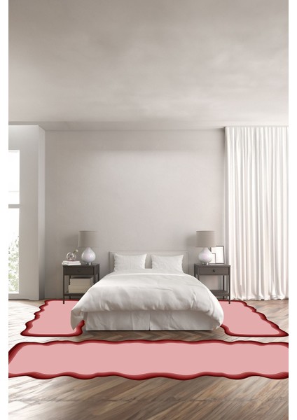 Dijital Baskılı Kaymaz Taban Yıkanabilir Lazer Kesim Üçlü Yatak Odası Takımı, Yo-Lazer-40-Bordo,