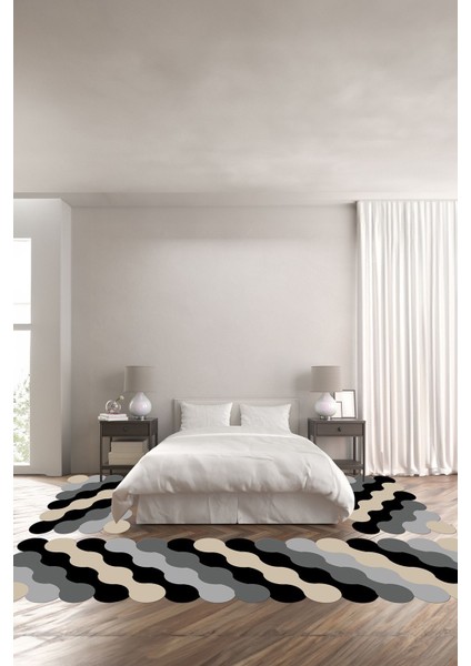 Dijital Baskılı Kaymaz Taban Yıkanabilir Lazer Kesim Üçlü Yatak Odası Takımı, Yo-Lazer-31-Krem,