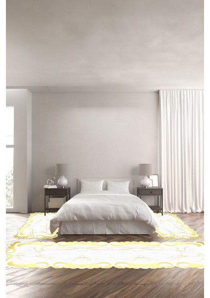 Dijital Baskılı Kaymaz Taban Yıkanabilir Lazer Kesim Üçlü Yatak Odası Takımı, Yo-Lazer-36-Gold,