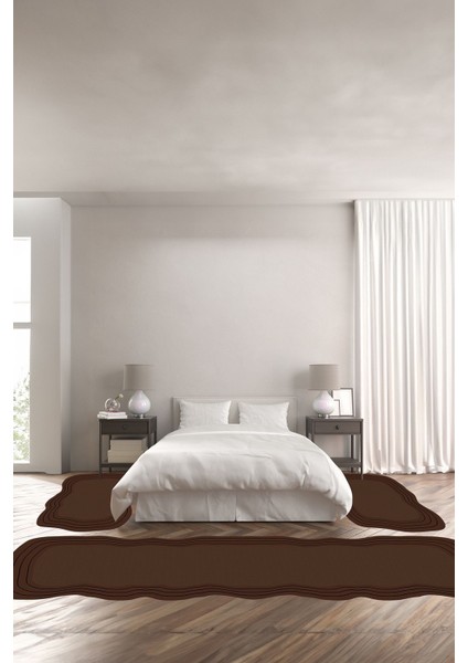 Dijital Baskılı Kaymaz Taban Yıkanabilir Lazer Kesim Üçlü Yatak Odası Takımı, Yo-Lazer-42-Kahve,