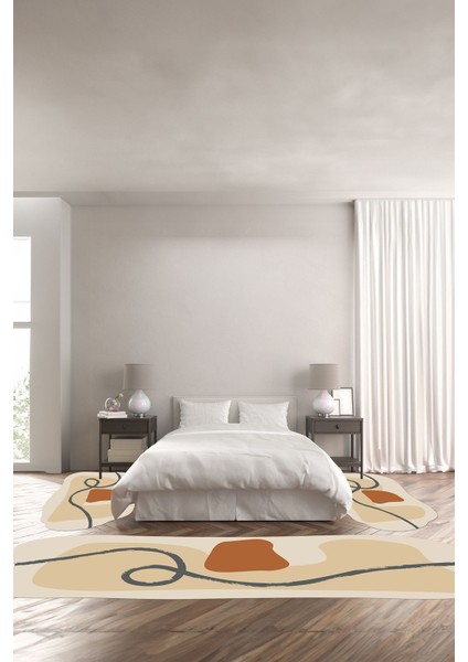 Dijital Baskılı Kaymaz Taban Yıkanabilir Lazer Kesim Üçlü Yatak Odası Takımı, Yo-Lazer-45-Bej,