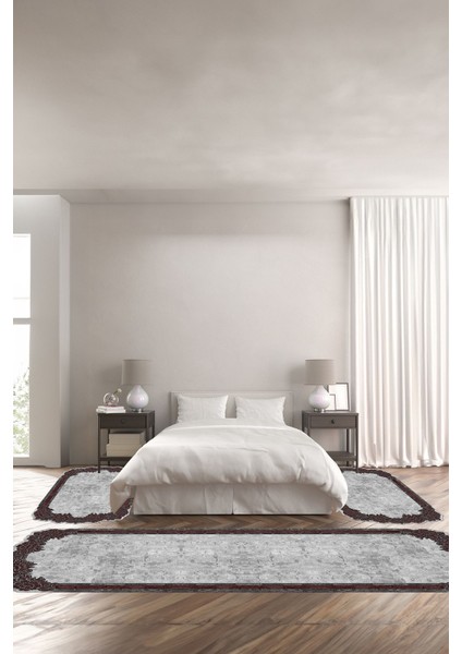 Dijital Baskılı Kaymaz Taban Yıkanabilir Lazer Kesim Üçlü Yatak Odası Takımı, Yo-Lazer-37-Bordo,