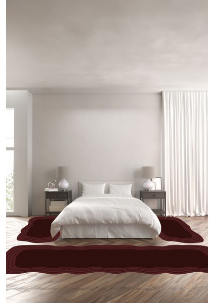 Dijital Baskılı Kaymaz Taban Yıkanabilir Lazer Kesim Üçlü Yatak Odası Takımı, Yo-Lazer-42-Bordo,