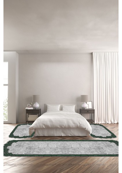 Dijital Baskılı Kaymaz Taban Yıkanabilir Lazer Kesim Üçlü Yatak Odası Takımı, Yo-Lazer-37-Yeşil,