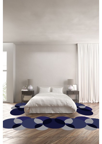 Dijital Baskılı Kaymaz Taban Yıkanabilir Lazer Kesim Üçlü Yatak Odası Takımı, Yo-Lazer-41-Lacivert,