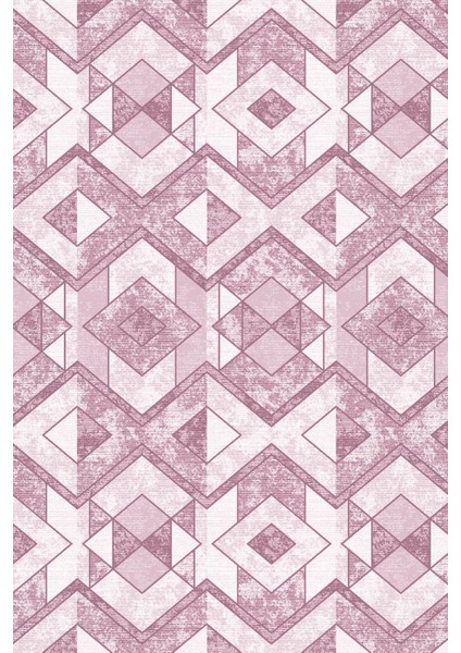 Dijital Kaymaz Yıkanabilir Modern Kare Zigzag Desenli Üçlü Yatak Odası, Yo-Modern-139-Pembe,