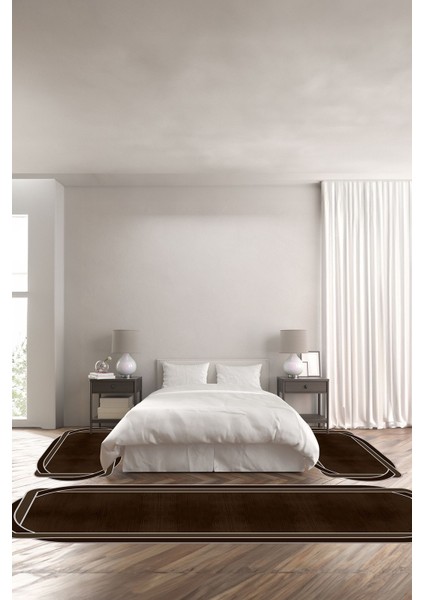 Dijital Baskılı Kaymaz Taban Yıkanabilir Lazer Kesim Üçlü Yatak Odası Takımı, Yo-Lazer-47-Kahve,